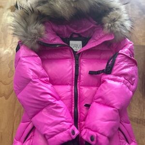 SAM. Pink Puffer with FUR hood size 4T MAKE AN OFFER